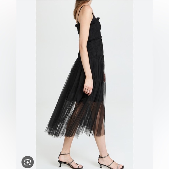 COPY - NWOT Rebecca Taylor Black Sleeveless Smocked Ruched tulle dress - Picture 2 of 13